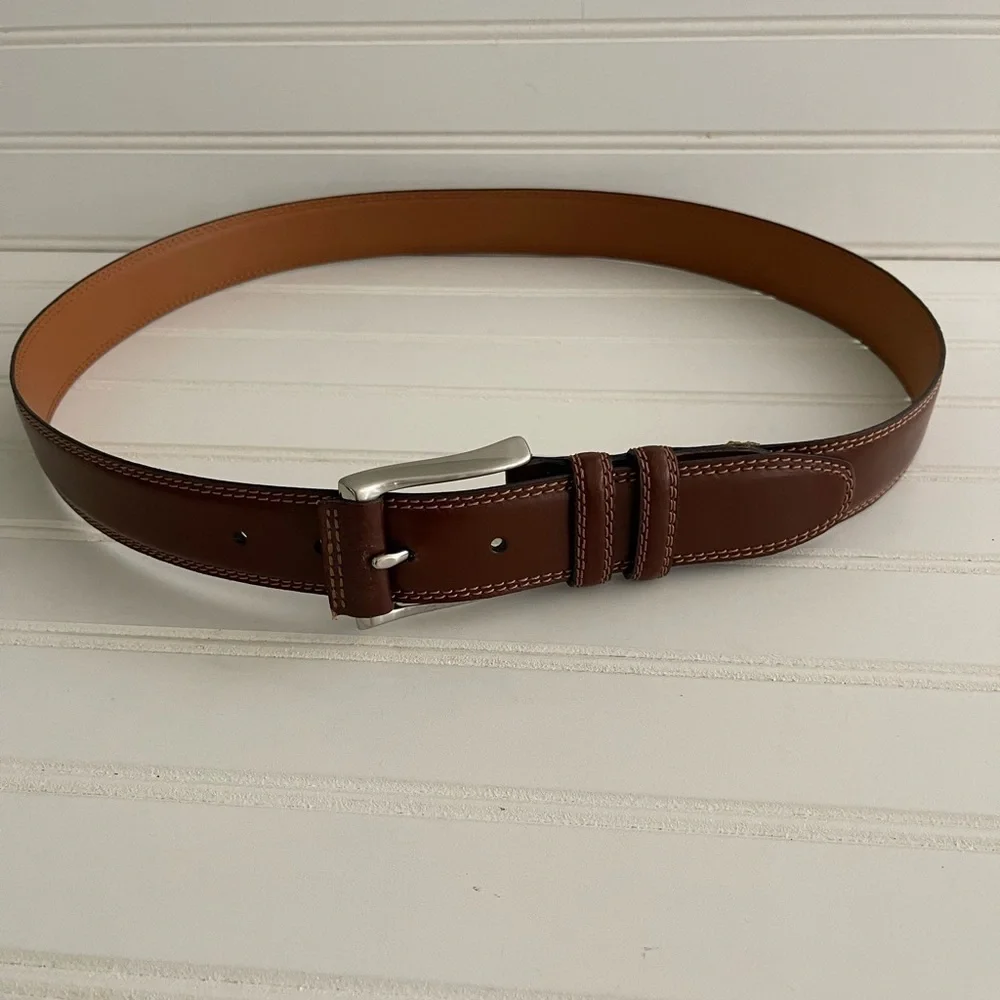 Mens Brown Leather Stitched Mens Belt Size 42”